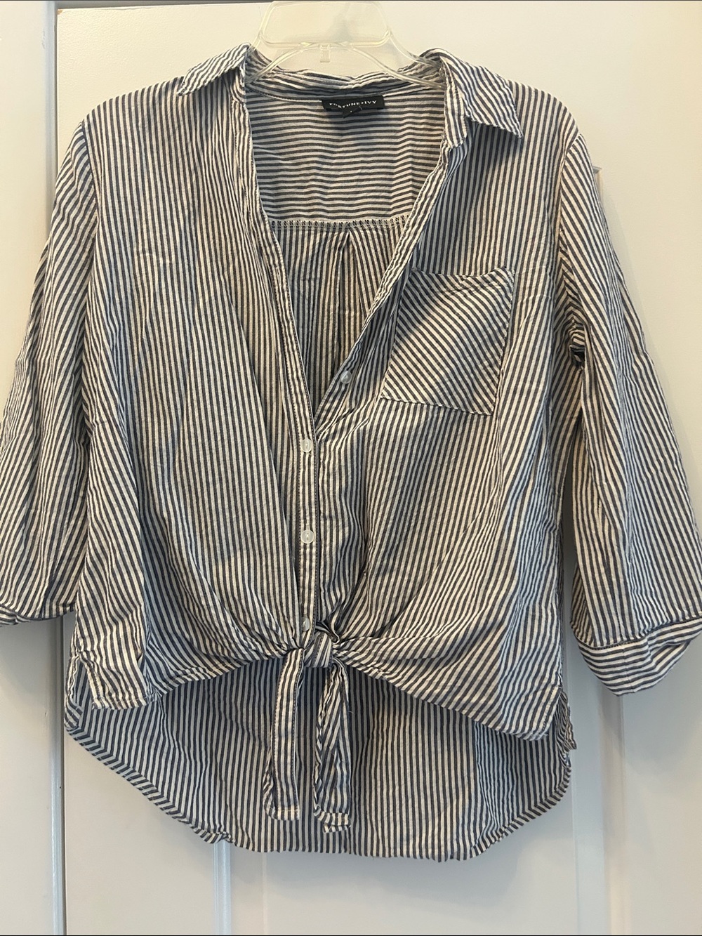 Fortune & Ivy Striped Tie-Front Button-Up Shirt - Blue/White